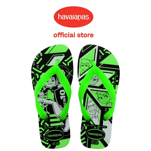 【havaianas 哈瓦仕】拖鞋 童鞋 兒童 夾腳拖 少年駭客 Kids Ben10 螢光綠 4146091-0461K(哈瓦士)