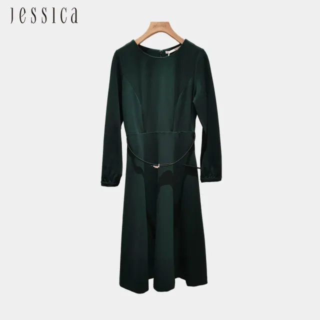 【JESSICA】出清品 簡約收腰圓領傘裙長袖洋裝G34708