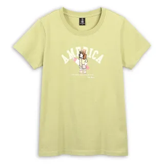 【Hush Puppies】女裝 T恤 趣味英文字印花度假衝浪狗T恤(淺綠 / 43211102)