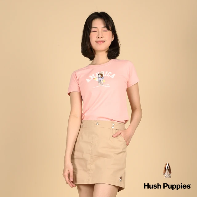 Hush Puppies 女裝 T恤 趣味英文字印花度假衝浪狗T恤(粉紅 / 43211102)