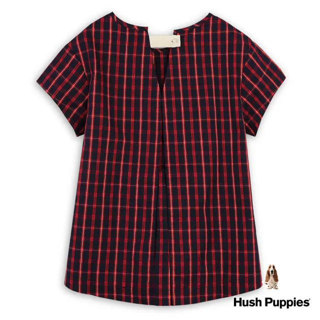 【Hush Puppies】女裝 上衣 經典格紋後織帶刺繡狗上衣(紅色 / 43210203)