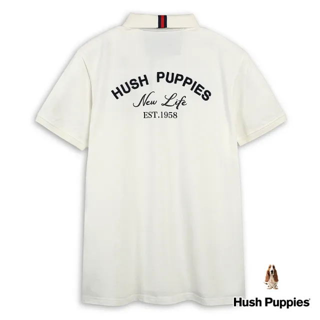 【Hush Puppies】男裝 POLO 經典品牌立體英文繡花刺繡狗短袖POLO衫(米白 / 43101201)