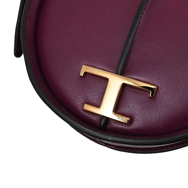【TOD’S】TODS T Timeless 金屬雙T字LOGO小牛皮單肩小包手提包(紅紫)