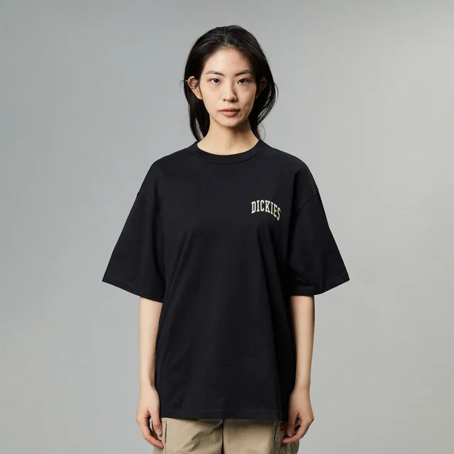 【Dickies】男女款黑色純棉胸前簡約品牌Logo印花休閒舒適短袖T恤｜DK012902J39