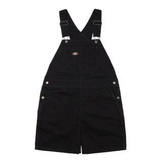【Dickies】女款水洗黑純棉帆布多口袋設計休閒吊帶短褲｜DK013006C40