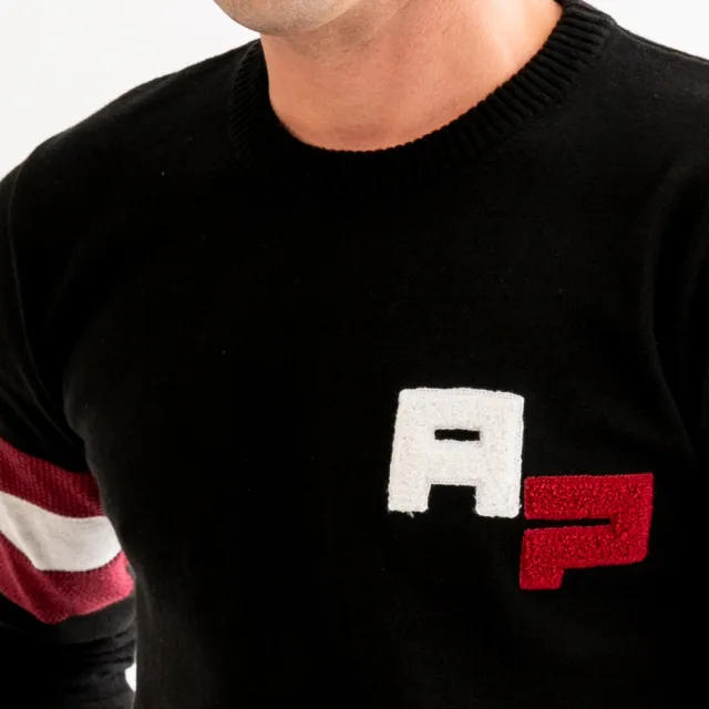 【Arnold Palmer 雨傘】男裝-撞色條紋拼接針織衫(黑色)