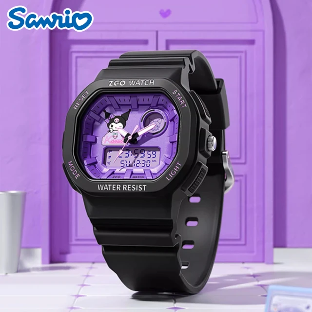 SANRIO 三麗鷗SANRIO 三麗鷗 酷洛米黑紫撞色塗鴉小方塊運動防水電子錶(兒童 學生 手錶)