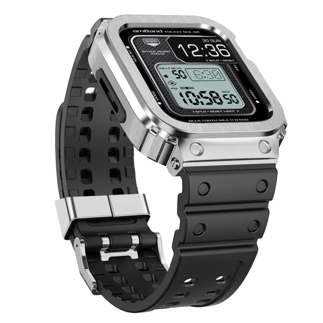【Amband】Apple Watch 專用保護殼  銀色軍規級鋼殼 X TPU 錶帶(44mm - Apple Watch  6 / SE / 5 / 4)
