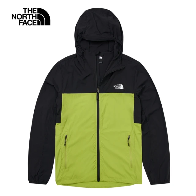 The North Face 北面男款黑綠拼接舒適透氣涼感防曬休閒連帽外套｜87VYRO3