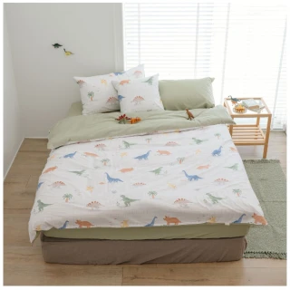 【翔仔居家】100%精梳純棉 鋪棉兩用被套床包4件組-Dinosaur(雙人)