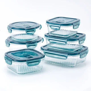 【CookPower 鍋寶】耐熱玻璃豎條紋防滑保鮮盒主廚6件組