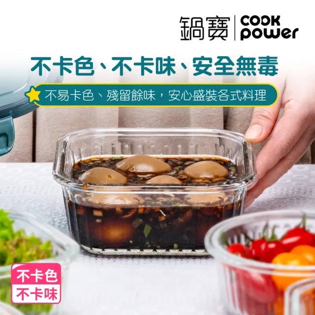 【CookPower 鍋寶】耐熱玻璃豎條紋防滑保鮮盒主廚6件組