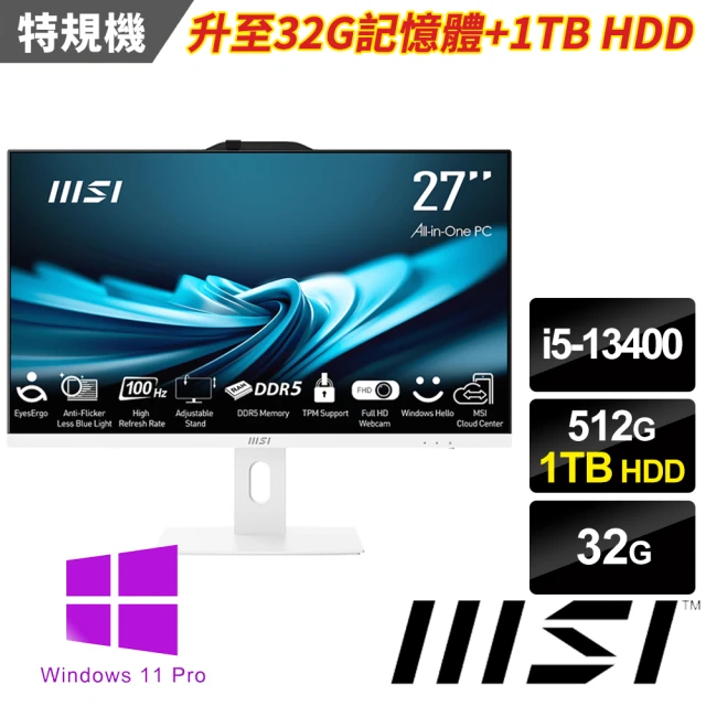 MSI 微星 27型i5十核液晶特仕電腦(PRO AP272P 13MA-478TW-SP4/i5-13400/32G/1TB+512G/W11P)