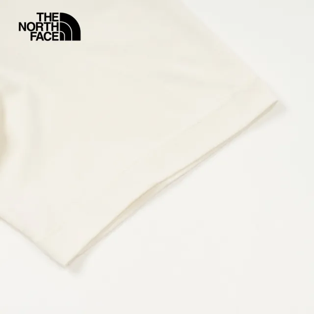 【The North Face 官方旗艦】北面男款米白色吸濕排汗大尺寸品牌印花舒適短袖T恤｜88GUQLI