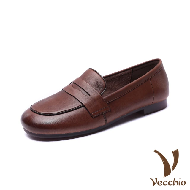 VecchioVecchio 真皮樂福鞋 寬楦樂福鞋/全真皮頭層牛皮英倫風寬楦舒適軟底樂福鞋(棕)