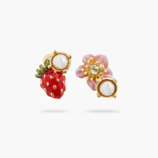 【Les Nereides】野生草莓與淡水珍珠不對稱耳環
