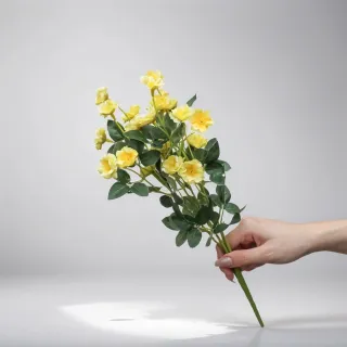 【Floral M】法式迷你薔薇檸檬黃仿真花花材（3入/組）(人造花/塑膠花/假花/裝飾花)