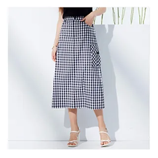 【MYVEGA 麥雪爾】MA格紋兩側大口袋Aline八分裙-黑