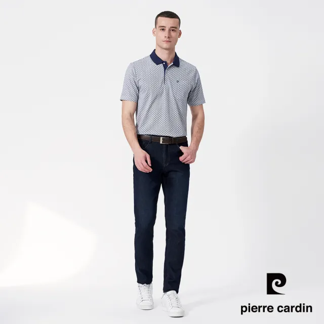 【pierre cardin 皮爾卡登】休閒服飾 男款 吸濕排汗印花短袖polo衫-深藍色(5247205-38)