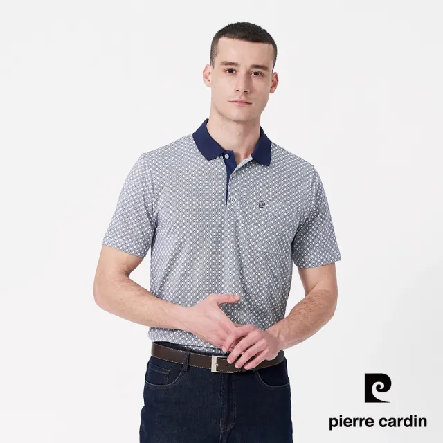【pierre cardin 皮爾卡登】休閒服飾 男款 吸濕排汗印花短袖polo衫-深藍色(5247205-38)