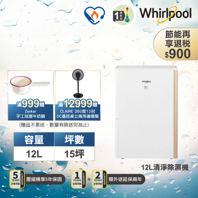 【Whirlpool 惠而浦】12公升節能清淨除濕機(DS242HCTW)