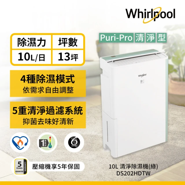 Whirlpool 惠而浦Whirlpool 惠而浦 10公升節能清淨除濕機(DS202HDTW)