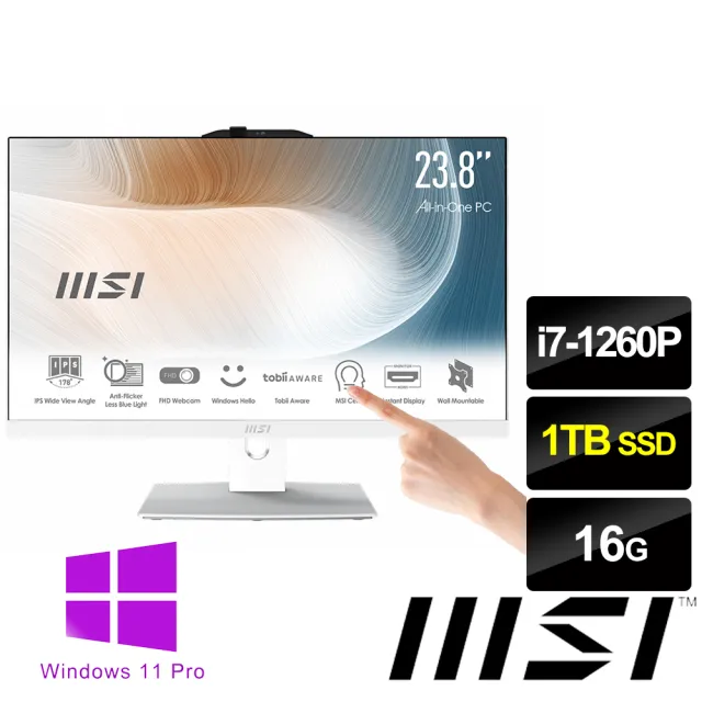 【MSI 微星】24型i7十二核液晶電腦(Modern AM242TP 12M-443TW/i7-1260P/16G/1TB SSD/W11P)