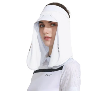 【GoPeaks】一體式防曬抗UV冰絲帽套/護頸布/高爾夫圍脖 茶白色