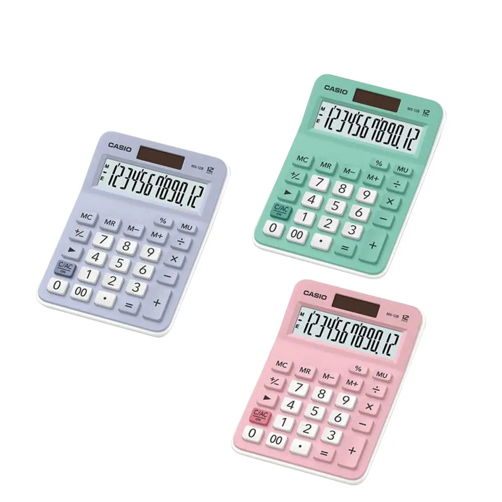 【CASIO 卡西歐】桌上型計算機MX-12B-3色(12位元 辦公用品 計算機)