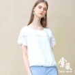 【TOWN’WEAR 棠葳】氣質細格紋拼接蕾絲袖上衣 2色(女上衣/女上著/素色/休閒/鏤空)