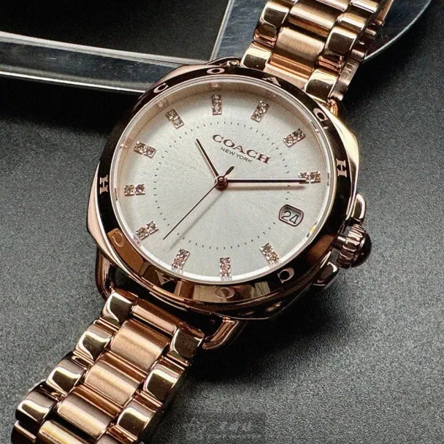 【COACH】COACH手錶型號CH00196(銀白色錶面玫瑰金錶殼玫瑰金色精鋼錶帶款)