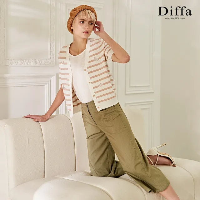 【Diffa】精緻口袋設計直筒長褲-女