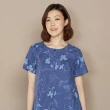 【YVONNE 以旺傢飾】天絲麻印花半開襟短袖洋裝(藍)