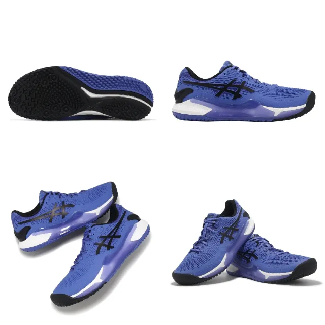【asics 亞瑟士】網球鞋 GEL-Resolution 9 OC 2E 男鞋 黑 藍 寬楦 法網配色 運動鞋 亞瑟士(1041A378401)