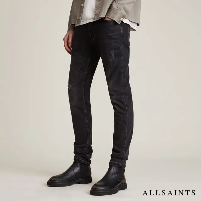 【ALLSAINTS】REX 柔軟舒適俐落中腰窄管修身棉質牛仔褲-水洗黑 ME040T(修身版型)