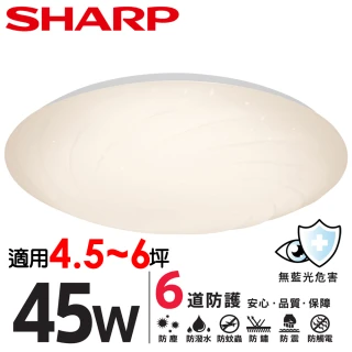 【SHARP 夏普】45W 適用4.5-6坪 高光效LED 漩悅 吸頂燈 天花板燈(LED燈/日本監製 黃光)