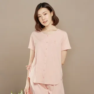 【YVONNE 以旺傢飾】出清品 乳木果巴黎鐵塔開襟短袖上衣(粉橘)