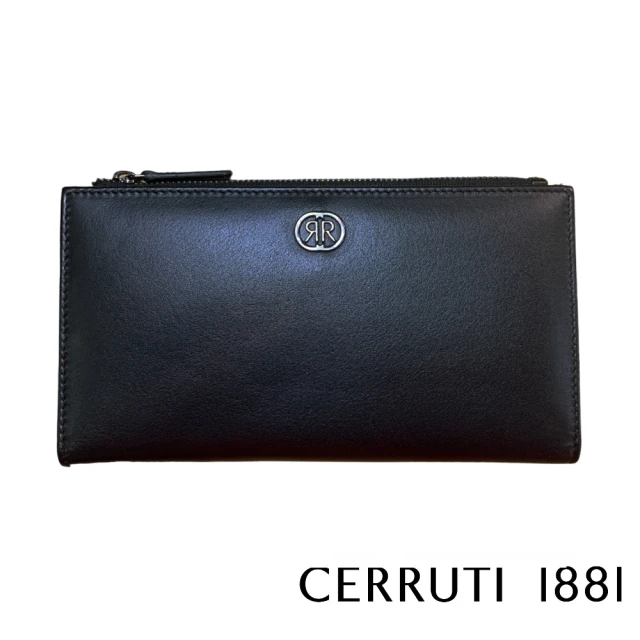 Cerruti 1881 限量2折 頂級義大利小牛皮女用長夾皮夾 CEPD06327M 全新專櫃展示品(黑色 贈禮盒提袋)