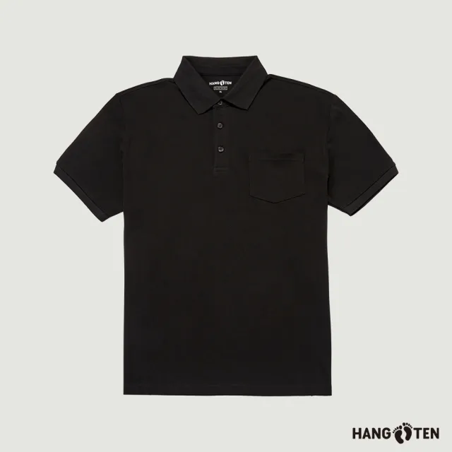 【Hang Ten】男裝-經典純棉口袋短袖POLO衫(黑)