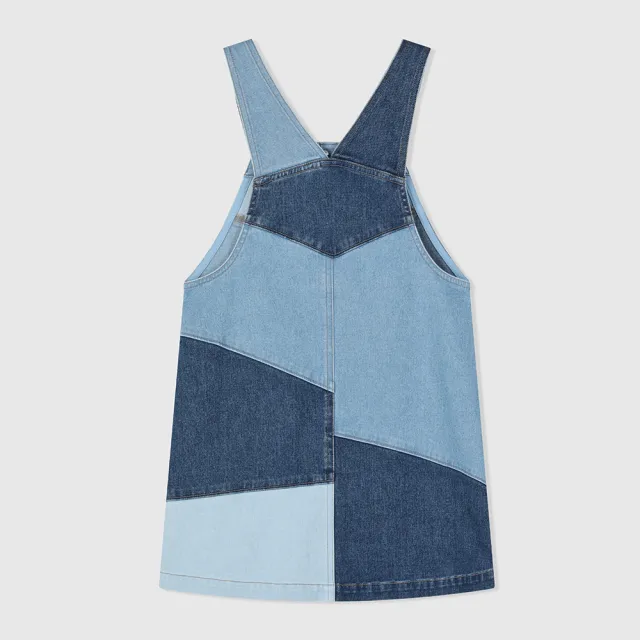 【GAP】女童裝 牛仔吊帶洋裝-藍色拼接(890491)