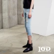 【IGD 英格麗】網路獨賣款-個性刷色破壞窄版牛仔褲(藍色)