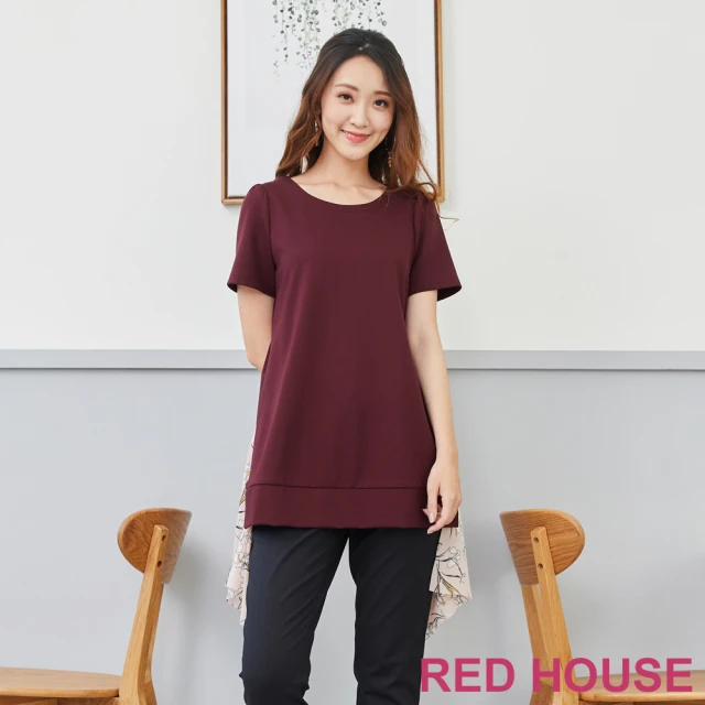【RED HOUSE 蕾赫斯】側開衩花布剪接T-shirt(共2色)