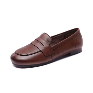 【Vecchio】真皮樂福鞋 寬楦樂福鞋/全真皮頭層牛皮英倫風寬楦舒適軟底樂福鞋(棕)