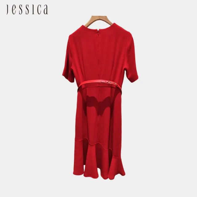 【JESSICA】氣質不規則魚尾裙擺短袖雪紡洋裝242703