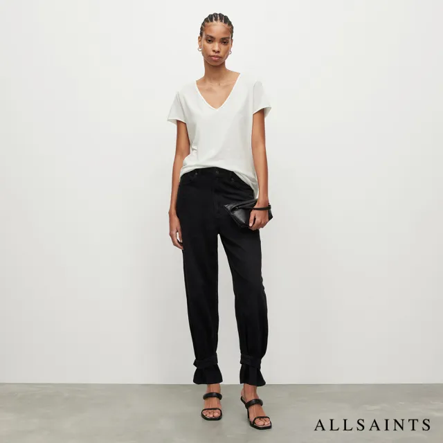 【ALLSAINTS】EMELYN 日常舒適素色V領純棉短袖T恤-白 WM115P(常規版型)