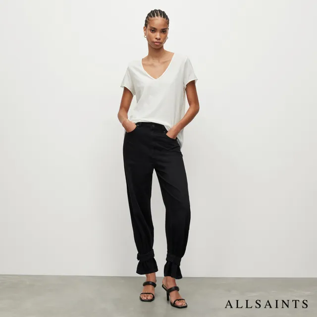 【ALLSAINTS】EMELYN 日常舒適素色V領純棉短袖T恤-白 WM115P(常規版型)