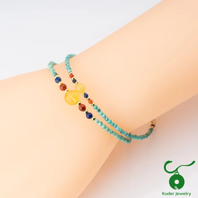 K.D.J 圓融珠寶】天然琥珀蜜蠟綠松石多彩手鍊手串- momo購物網- 好評