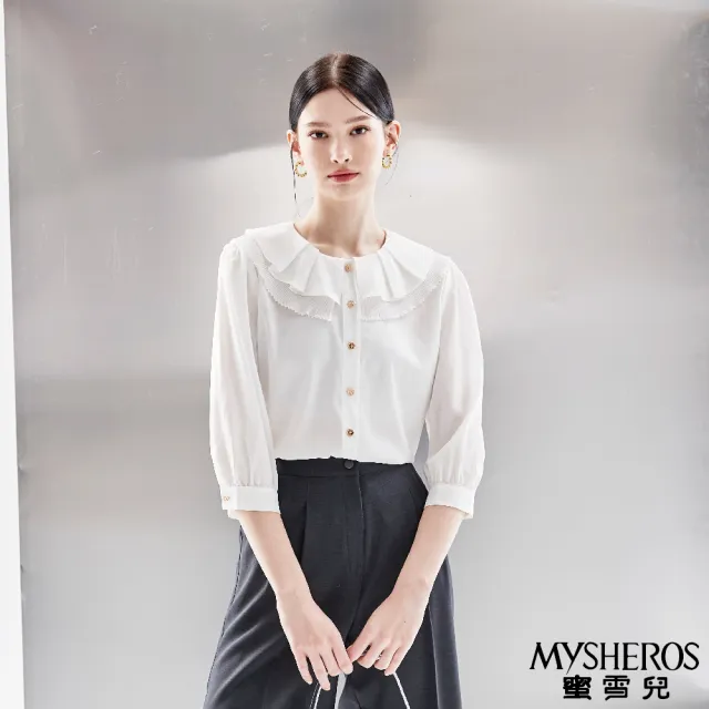 【MYSHEROS 蜜雪兒】網路獨家商品 優雅襯衫上衣 雙層百摺設計翻領 精緻排釦(四色任選)