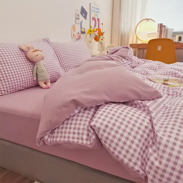 【寢聚 Sleep Club】日韓復古格子床包組 床包被套四件套(雙人/加大任選)