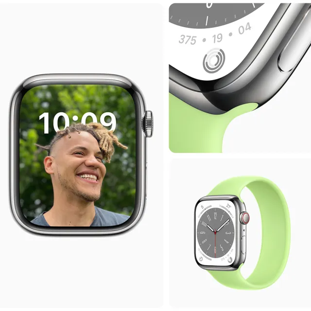 【Apple】A 級福利品 Apple Watch S8 LTE 45mm(不鏽鋼錶殼/保固6個月/贈矽膠錶帶+矽膠錶殼)